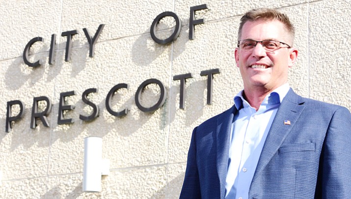 City of Prescott Mayor-elect Greg Mengarelli poses outside of Prescott City Hall Tuesday, November 21.