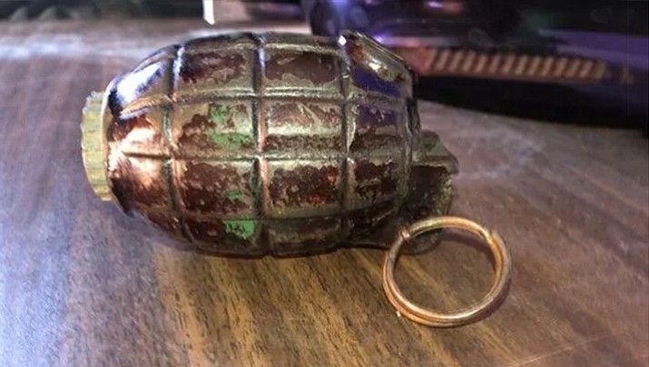 This World War II era grenade was found in a dresser donated to the Placentia, California Goodwill store. A responding bomb squad determined the grenade to be inactive. (Indio Police Department)