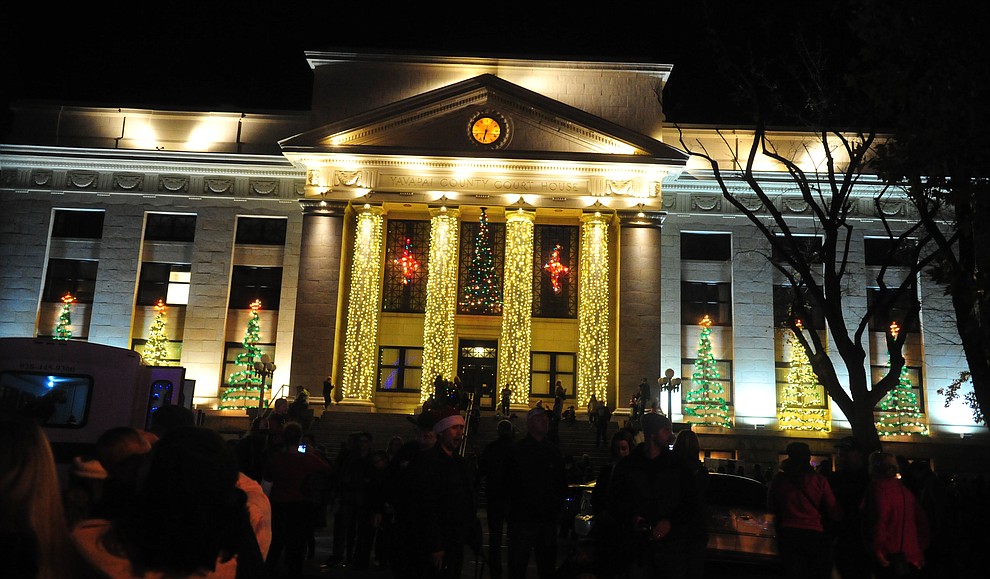 The Yavapai County Courthouose alight during the annual Courthouse Lighting in downtown Prescott Saturday, December 2. (Les Stukenberg/Courier)