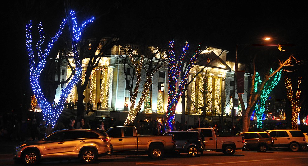 Yavapai County Courthouse alinght after the annual Courthouse Lighting in downtown Prescott Saturday, December 2. (Les Stukenberg/Courier)