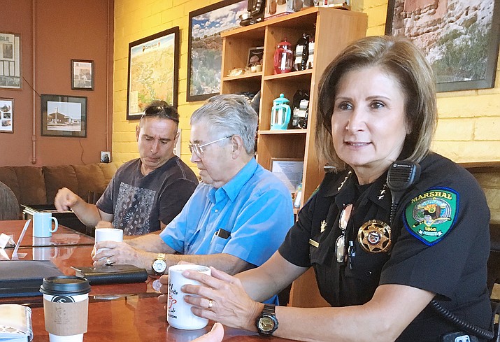 Camp Verde Marshal Nancy Gardner, pictured at right, has been on paid administrative leave since Oct. 23. Monday, Camp Verde Town Manager Russ Martin said that Arizona Department of Public Safety is the independent group reviewing the situation. (Photo by Bill Helm)