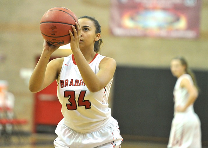 Bradshaw Mountain’s Alexis Lara lines up a free throw as the Bears face Greenway on Thursday, Dec. 21, 2017, in Prescott Valley. (Les Stukenberg/Courier)