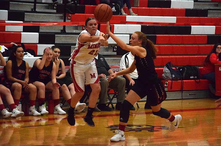 Mingus junior Summer Scott passes the ball  during the Marauders’ 56-47  loss to Bradshaw Mountain on Dec. 15. In their next game on Dec. 29, Mingus Union faced the Bears at the Prescott Lady Badgers Winter Classic. (VVN/James Kelley)