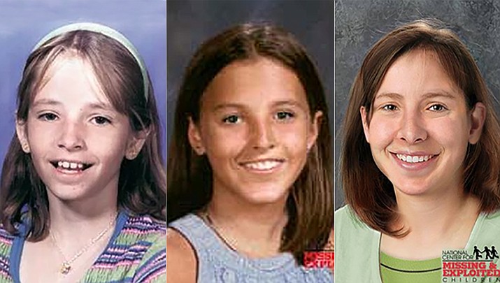 Left, Mikelle Biggs at age 11 when she was abducted in 1999. Middle, age-progressed as a teenager. Right, age progressed at age 25. (National Center for Missing & Exploited Children)
