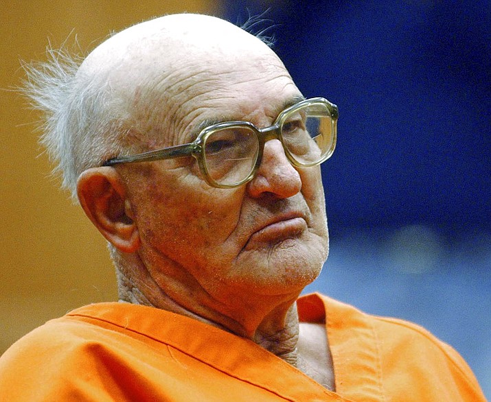 FILE - In this Jan. 7, 2005, file photo, Edgar Ray Killen sits in court in Philadelphia, Miss. Killen, a former Ku Klux Klan leader who was convicted in the 1964 "Mississippi Burning" slayings of three civil rights workers, died in prison at the age of 92, the state's corrections department announced Friday, Jan. 12, 2018. (AP Photo/Rogelio V. Solis, File)
