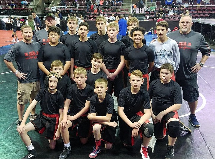 The Humboldt Unified School District wrestling team poses for a photo after taking seventh overall at the Thunderbird Wrestling Tournament on Jan. 6. (HUSD/Courtesy)