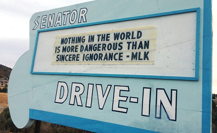 The old Senator Drive-in sign had a message last week in advance of today’s Martin Luther King Jr. Day holiday. 