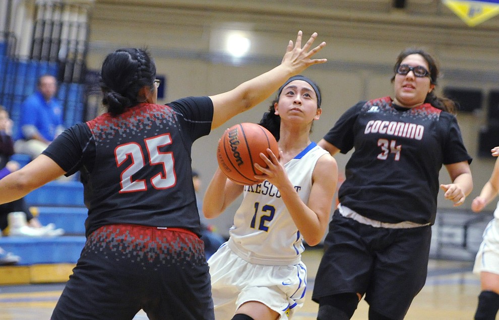 Prescott's Theresa Gutierrez finds an opening as the Badgers hosted Coconino Tuesday night in the dome. (Les Stukenberg/Courier)