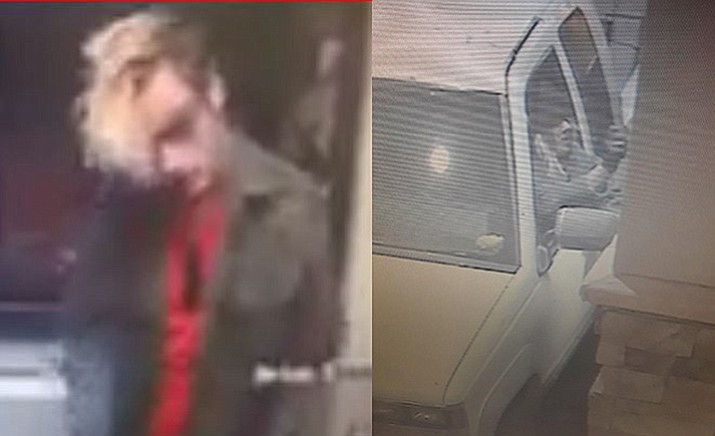 A female suspect in the armed robbery was described as being a white and in her 40s wearing a black beanie cap, turquoise hoodie and black gloves. The male was described as young with blond hair, wearing what appeared to be gray eye makeup, a camouflage jacket, a red shirt and black gloves. If anyone recognizes these suspects they are asked to contact Cottonwood Police at (928) 649-1397 or Silent Witness at (800) 932-3232. (Cottonwood Police Department)
