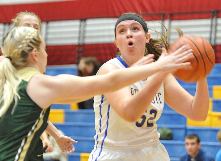 Prescott's Mary Hald (52) looks to shoot against Mohave Tuesday, Jan. 9, 2018, in Prescott. Hald recorded her fourth double-double of the season with 11 points and 14 rebounds in a 49-46 overtime loss to Lee Williams on Friday, Jan. 26, 2018, in Prescott. (Les Stukenberg/Courier, File)