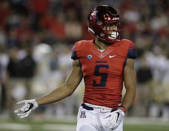 Former Arizona wide receiver Trey Griffey (5) during the first half of an NCAA college football game against Colorado on Nov. 12, 2016, in Tucson. (Rick Scuteri/AP, File)