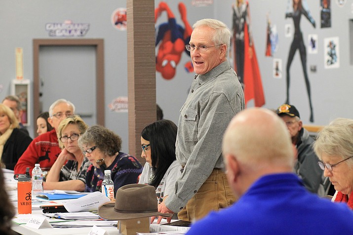 Williams Lions Club member George Watt shares the group's plans with attendees at the Williams Event Huddle Jan. 22. 
