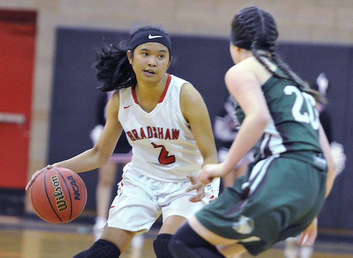 Bradshaw Mountain's Jesycca Cambalon dribbles at the top of the key against Flagstaff on Jan. 16, 2018, in Prescott Valley. The Bears struggled against No. 1-ranked Seton Catholic in an 80-20 loss Friday, Feb. 2, 2018, in Phoenix. (Les Stukenberg/Courier, File)