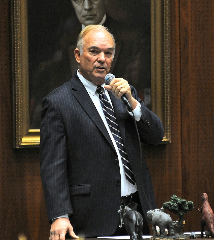 Rep. Don Shooter tells colleagues Thursday that while he has “done stupid things” in the past that they should allow him to remain a member of the House. They did not agree, voting 56-3 for expulsion. (Capitol Media Services photo by Howard Fischer)