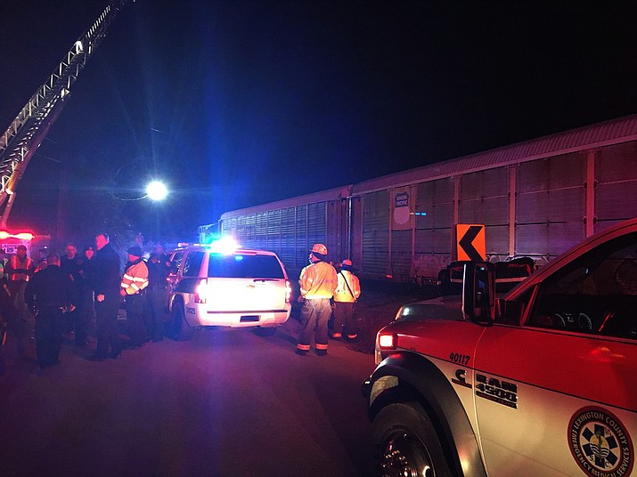 Emergency responders work at the scene of a crash between an Amtrak passenger train and a CSX freight train Sunday, Feb. 4, 2018 in Cayce, S.C. The crash left multiple people dead and dozens of people injured. (Lexington County Sheriff's Department via AP)