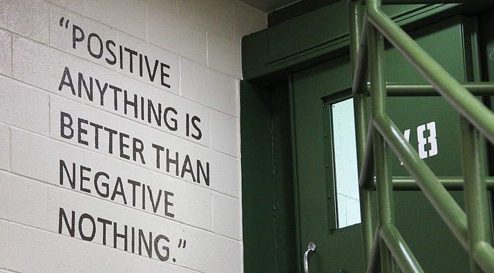 An encouraging quote painted on the wall inside Yavapai County jail’s mental health unit. (Max Efrein/Courier)