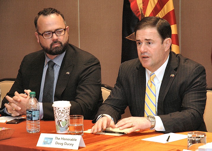 Kirk Adams, the governor’s chief of staff, and Arizona governor Doug Ducey. (Howard Fischer/Capital News Services) 