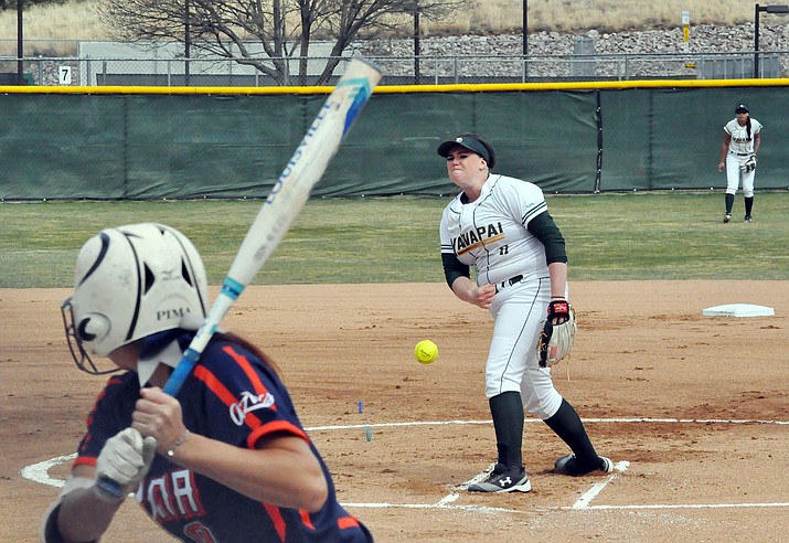Yavapai College starting freshman pitcher Jaya Allen earned the victory in Game 1 of an ACCAC doubleheader versus Pima Community College Saturday at Bill Vallely Field in Prescott. (Yavapai College Athletics/Courtesy)