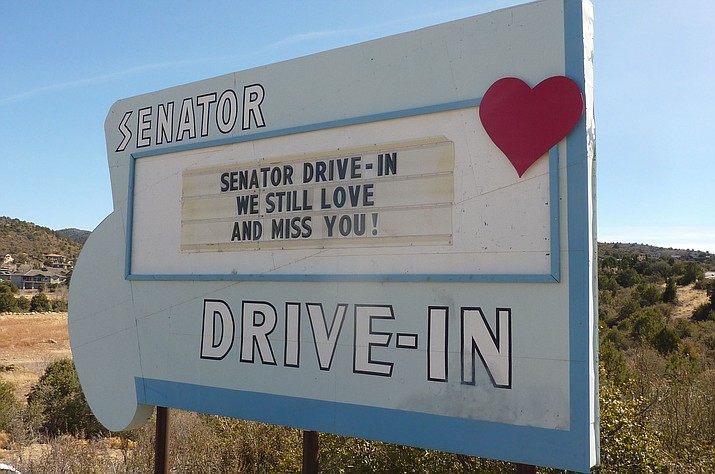The sign at the location where the Senator Drive-In Theater was once located.