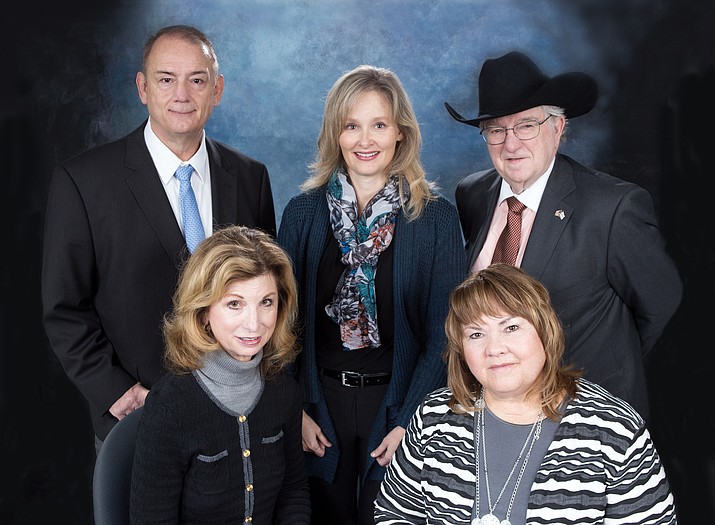 Members of the Yavapai College District Governing Board, from left, Steve Irwin, Dr. Patricia McCarver, Ray Sigafoos, Dr. Connie Harris and Deb McCasland. (Photo courtesy of Yavapai College)