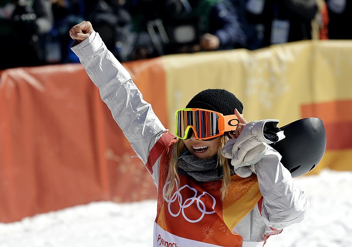 Chloe Kim, of the United States, reacts to her run during the women’s halfpipe finals at Phoenix Snow Park at the 2018 Winter Olympics in Pyeongchang, South Korea, Tuesday, Feb. 13, 2018. (Lee Jin-man/AP)