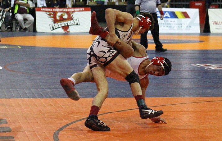 Mingus senior Lucas Svoboda finished fifth at the Division III state wrestling tournament last week at Prescott Valley in the 145 pound weight class. As a team the Marauders finished 20th and two of the three wrestlers they sent to state placed. (VVN/James Kelley)