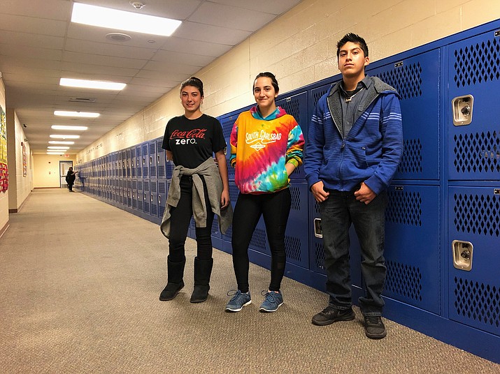 Jordyn Tenn, Brooke Dziubla and Christopher Vazquez are taking advantage of a dual enrollment associate’s degree program at Ash Fork High School. (Wendy Howell/WGCN) 