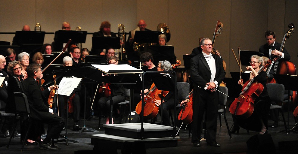 The Prescott Pops Symphony performs for 2200 third to fifth grade students from around Yavapai County in the annual Music Memory Concert at the Yavapai College Performance Hall Thursday morning. (Les Stukenberg/Courier)