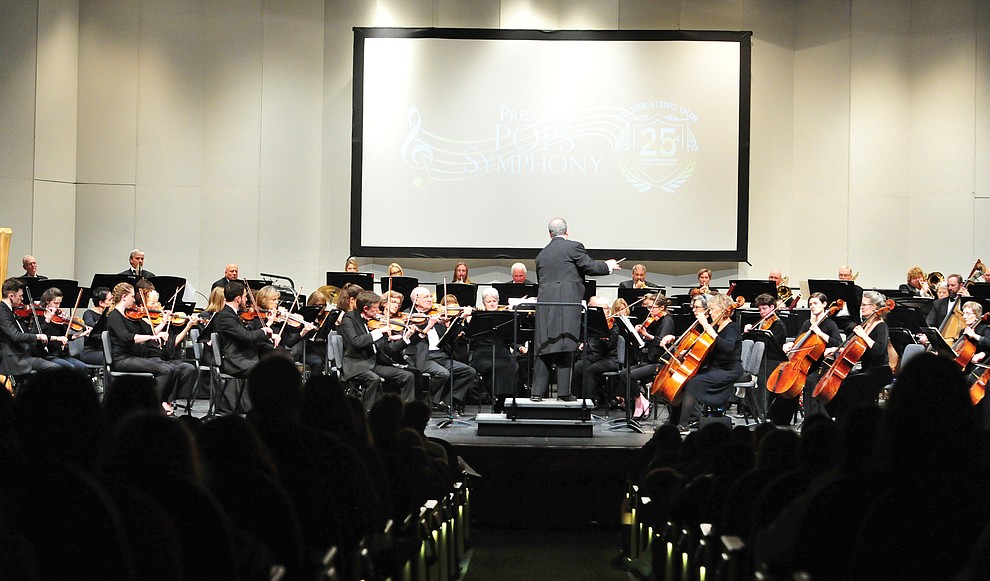 The Prescott Pops Symphony performs for 2200 third to fifth grade students from around Yavapai County in the annual Music Memory Concert at the Yavapai College Performance Hall Thursday morning. (Les Stukenberg/Courier)