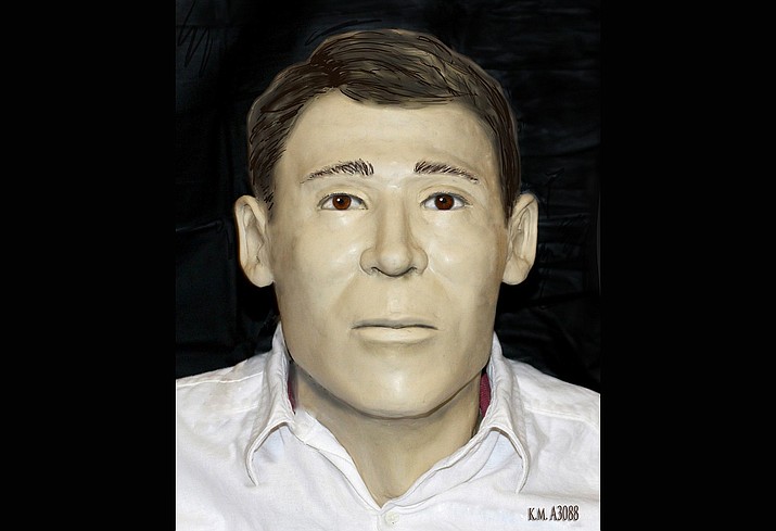 Facial reconstruction of a man whose skeletal remains were found in Yavapai County in March, 2015. (YCSO)