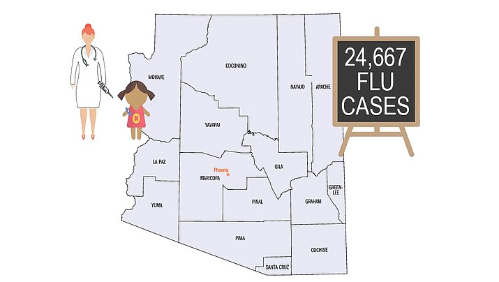 There have been 24,667 laboratory-confirmed flu cases reported in Arizona this season, covering all 15 counties. Infants and the elderly are most vulnerable. The Department of Health Services recommends that adults and children over six months receive a flu vaccination annually and as early in the season as possible. (Arizona Department of Health Services)