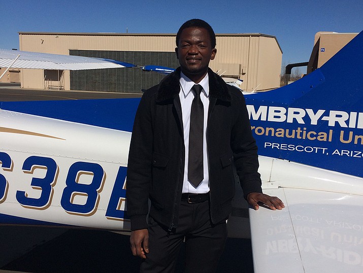 Dami Coker, Embry-Riddle Aeronautical University flight instructor and assistant safety program manager. He was just honored by the Federal Aviation Administration as Arizona’s Flight Instructor of the Year. He came to Embry-Riddle nine years ago from Nigeria. (Nanci Hutson/Courier)