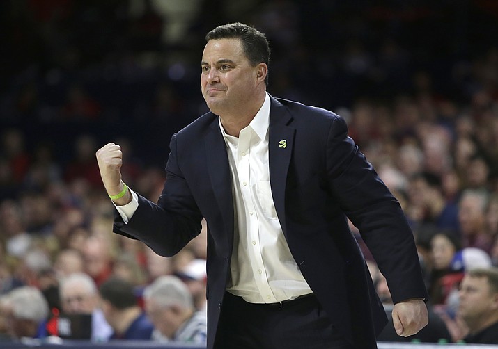 In this Saturday, Jan. 27, 2018 file photo, Arizona head coach Sean Miller in the first half during an NCAA college basketball game against Utah in Tucson, Ariz. The Arizona Board of Regents has scheduled a special meeting on Thursday, March 1, 2018jan. 27, 2018 file photo to get legal advice and discuss the men’s basketball program at the University of Arizona and the contract of coach Sean Miller. (Rick Scuteri/AP, File)