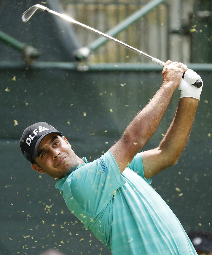 India's Shubhankar Sharma hits the ball during the second round of the Mexico Championship at the Chapultepec Golf Club in Mexico City, Friday, March 2, 2018. 