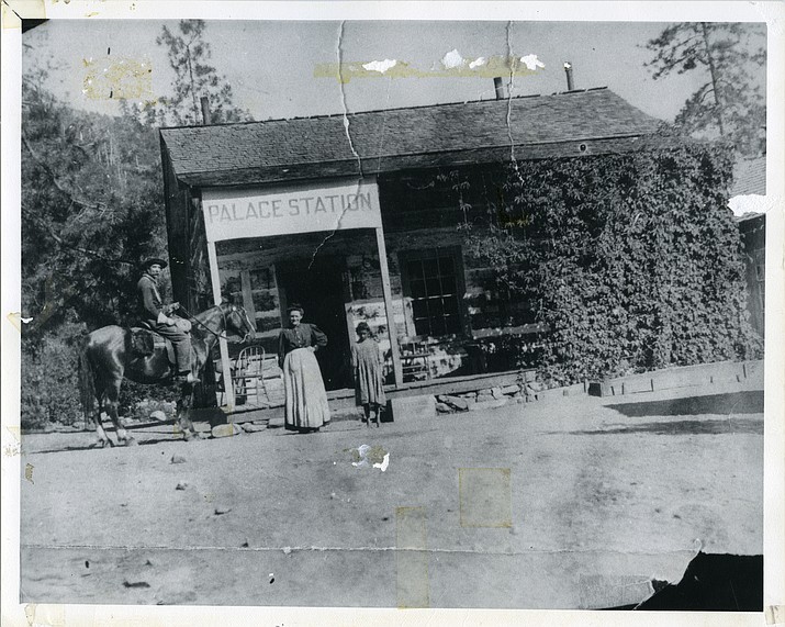 Among the prominent women of Prescott’s pioneer past was Matillde Spence, who founded the Palace Station stagecoach stop along with her husband Alfred (A.B.). Miltilde, center, was likely the driving force behind the day-to-day operations of the log-cabin station located deep in the Bradshaw Mountains. (Sharlot Hall Museum/Courtesy)