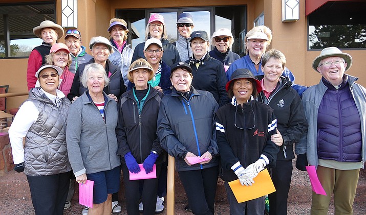 Members of the Oakcreek Niners Golf Association gather before a morning golf lesson with Heather Risk, the Head Golf Professional and Director of Instruction at Oakcreek Country Club. (Photo courtesy Deb Andrews, Secretary of the Niners)