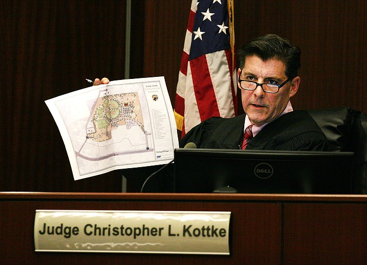 Yavapai County Superior Court Judge Christopher Kottke told John and Cheri Wischmeyer that there was “no evidence” that Camp Verde Mayor Charlie German has the authority “perceived or actual” to suggest the conflict of interest they claimed in their petition. But Judge Kottke did not completely reject the Wischmeyers’ petition. “Your lawsuit is intact,” the judge also said. (Photo by Bill Helm) 