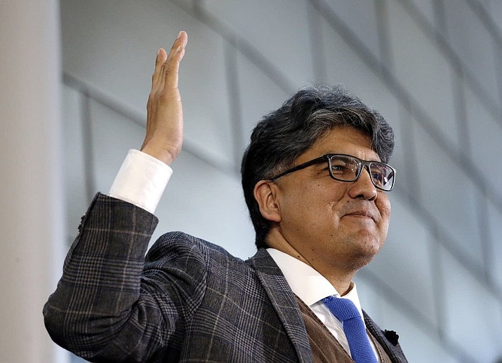 Author and filmmaker Sherman Alexie gives the keynote address at a celebration of Indigenous Peoples’ Day Monday, Oct. 10, 2016, at Seattle’s City Hall. Alexie has been accused of sexual misconduct of three women. (AP Photo/Elaine Thompson)