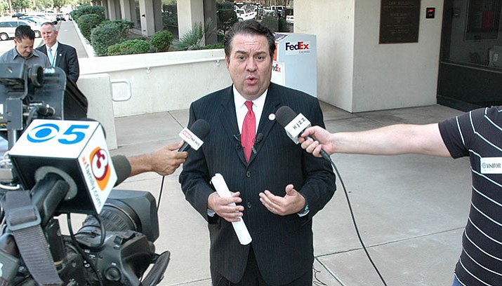 Arizona Attorney General Mark Brnovich speaks to the media Oct. 16, 2017. Brnovich filed a consumer fraud lawsuit alleging GM concealed defects in certain vehicles. (Howard Fischer/Capitol Media Services, File)