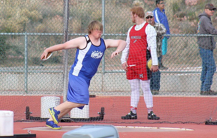 Camp Verde senior Mathew Wade throws the discus at the Red Rock Multi-Meet on Tuesday in Sedona. (VVN/James Kelley)