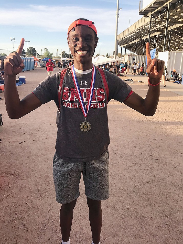 Bradshaw Mountain track and field’s Charles Nnantah won the 300m hurdles at the big annual Chandler Rotary meet Friday afternoon at Chandler High School, posting a first-place time of 40.33 seconds. (Jason Shaver/Courtesy)