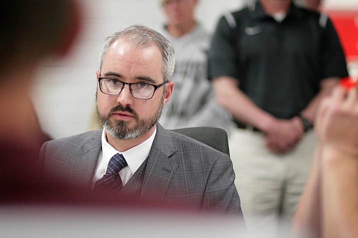 Attorney Phillip Visnansky represented Tyler Kelly, who was suspended for 180 days by the Mingus Union school board for sexually related hazing. (Photo by Bill Helm)