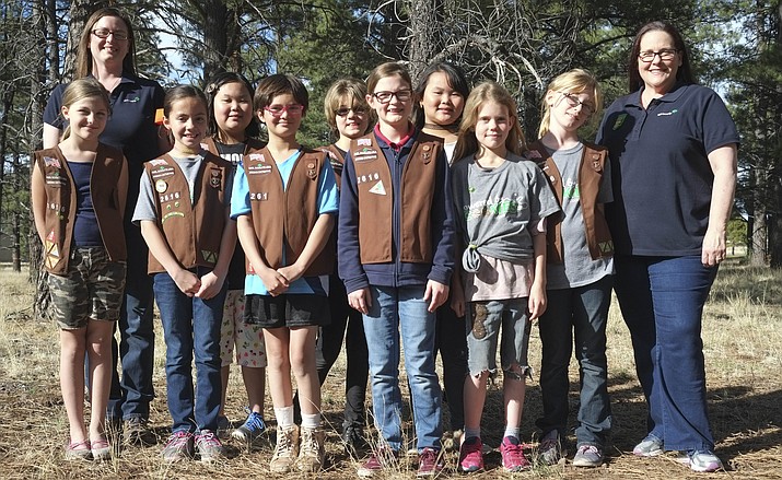 From left: Williams Girl Scout Troop 2616 troop leader Elizabeth Mason with Girl Scout Brownies Samara, Estreya, Serra, Jenna, Bella, Norah, Anna, Kammy, Madilyn and Scout leader Karin Little. (Loretta Yerian,WGCN)
