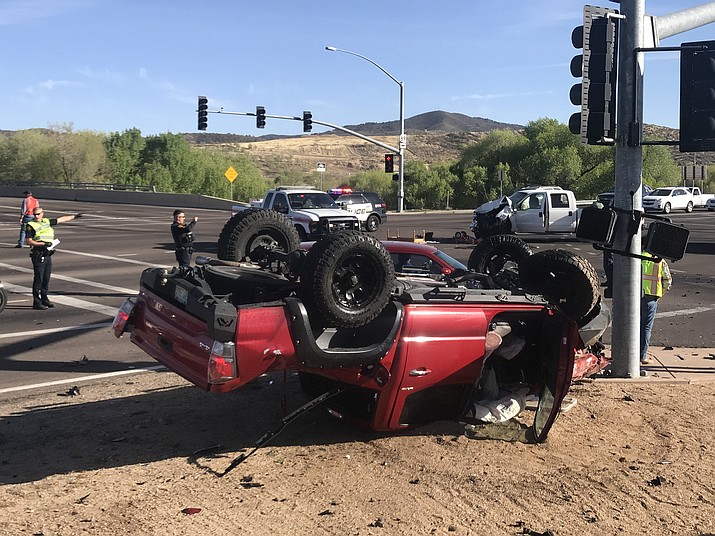 Two trucks were heavily damaged from a collision Wednesday afternoon, April 18. Southbound Highway 89 traffic was diverted as the wreck was cleaned up. 