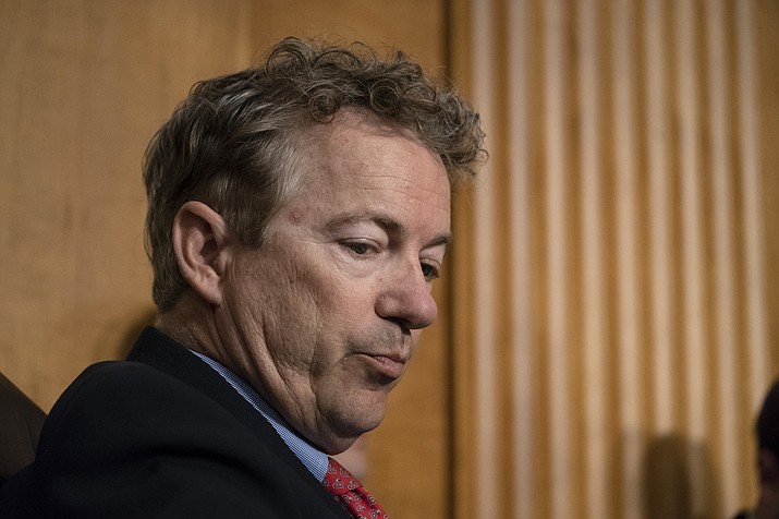 Sen. Rand Paul, R-Ky., the sole Republican who had earlier opposed President Donald Trump's nominee for secretary of state, Mike Pompeo, tells the Senate Foreign Relations Committee he is changing his vote to yes, on Capitol Hill in Washington, Monday, April 23, 2018. (AP Photo/J. Scott Applewhite)

