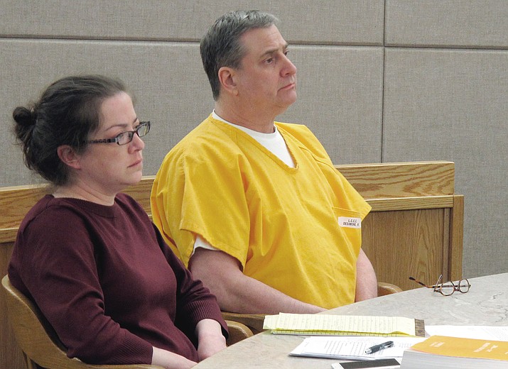 In this Thursday, April 19, 2018, photo, Mark Desimone, right, sits next to his attorney Deborah Macaulay, during a pretrial hearing in Juneau, Alaska. Desimone, a former Arizona legislator, is charged in the shooting death of an Alaska man in 2016. (Becky Bohrer/AP file)