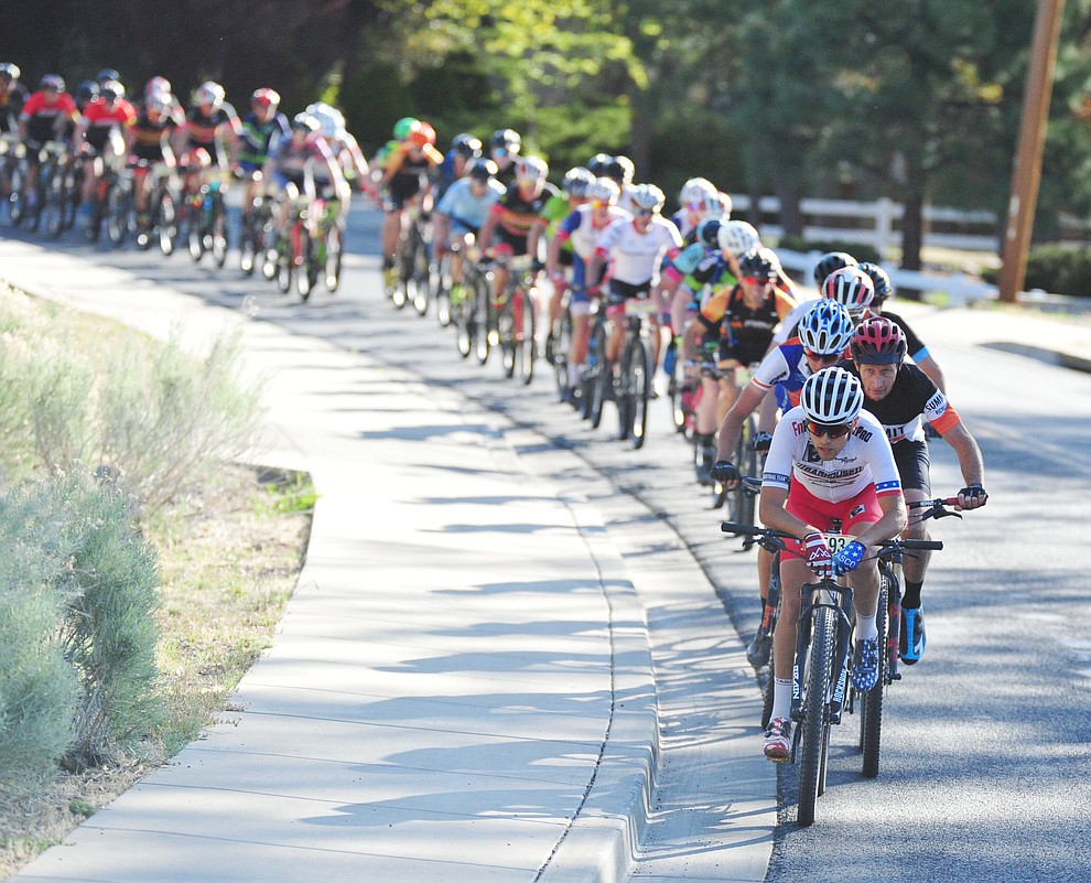 50-milers going uphill on Copper Basin Road during the Whiskey Off Road 30 and 50 mile amateur races in Prescott Saturday, April 28, 2018. (Les Stukenberg/Courier)