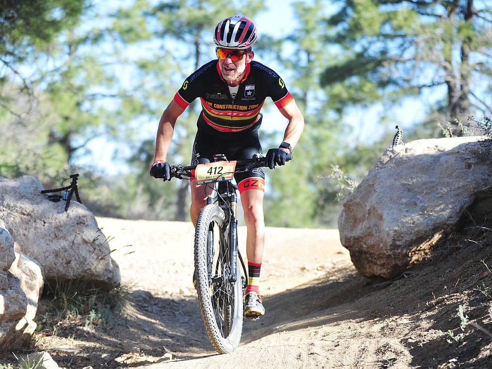 Andy Byrnes on course during the Whiskey Off Road 30 and 50 mile amateur races in Prescott Saturday, April 28, 2018. (Les Stukenberg/Courier)