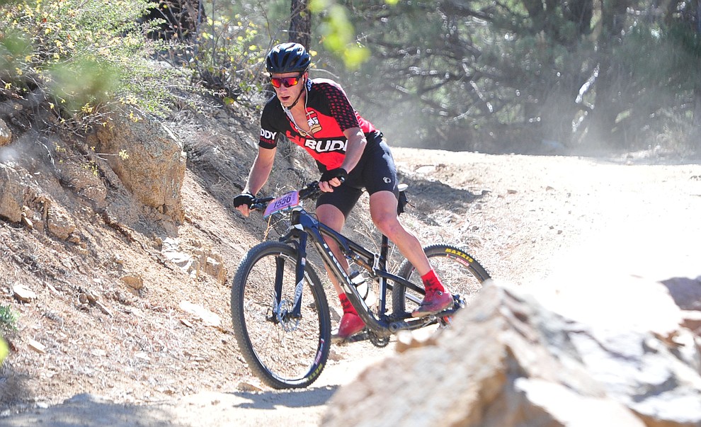 Jason Rutherford, from Prescott, on course during the Whiskey Off Road 30 and 50 mile amateur races in Prescott Saturday, April 28, 2018. (Les Stukenberg/Courier)