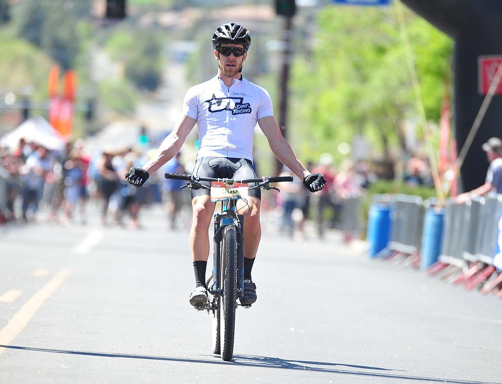 Adam Wadsworth finishes second in the Whiskey Off Road 50 mile amateur race in Prescott Saturday, April 28, 2018. (Les Stukenberg/Courier)